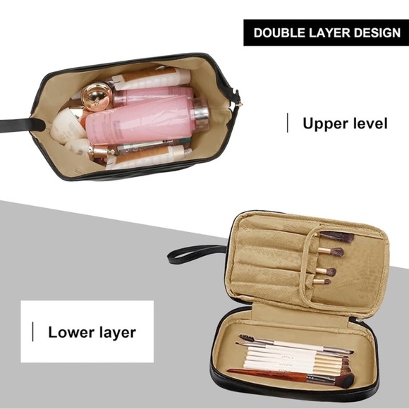 Elegant Black and Gold Toiletry Bag for Travel - Picture 3 of 5